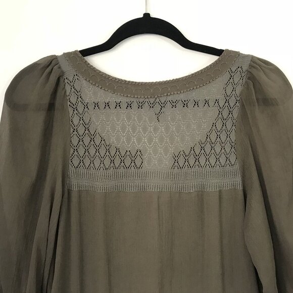 Free People XS Sheer Brown Peasant Boho Mini Shift Dress Embroidered Crochet - Picture 10 of 13